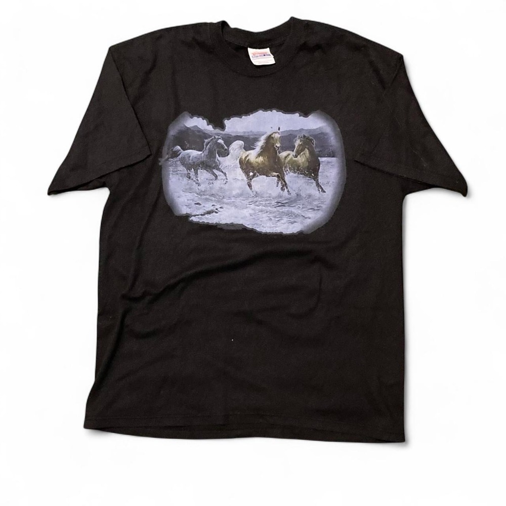 Vintage 00s Hanes Horse Pack nature tee black 50/50 Men's L/20